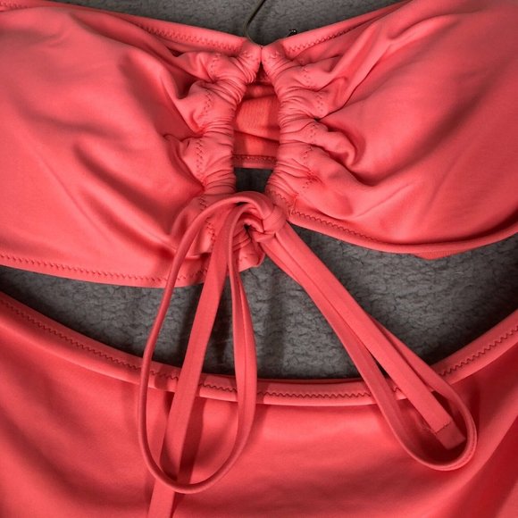 NEW Aerie Women's XL One Piece Bikini Swim Strapless Cut-Out Padded Coral Pink - Picture 4 of 12